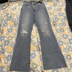 Express Women's 6R Flare High Rise Supersoft Knit Denim Blue Ripped Jeans